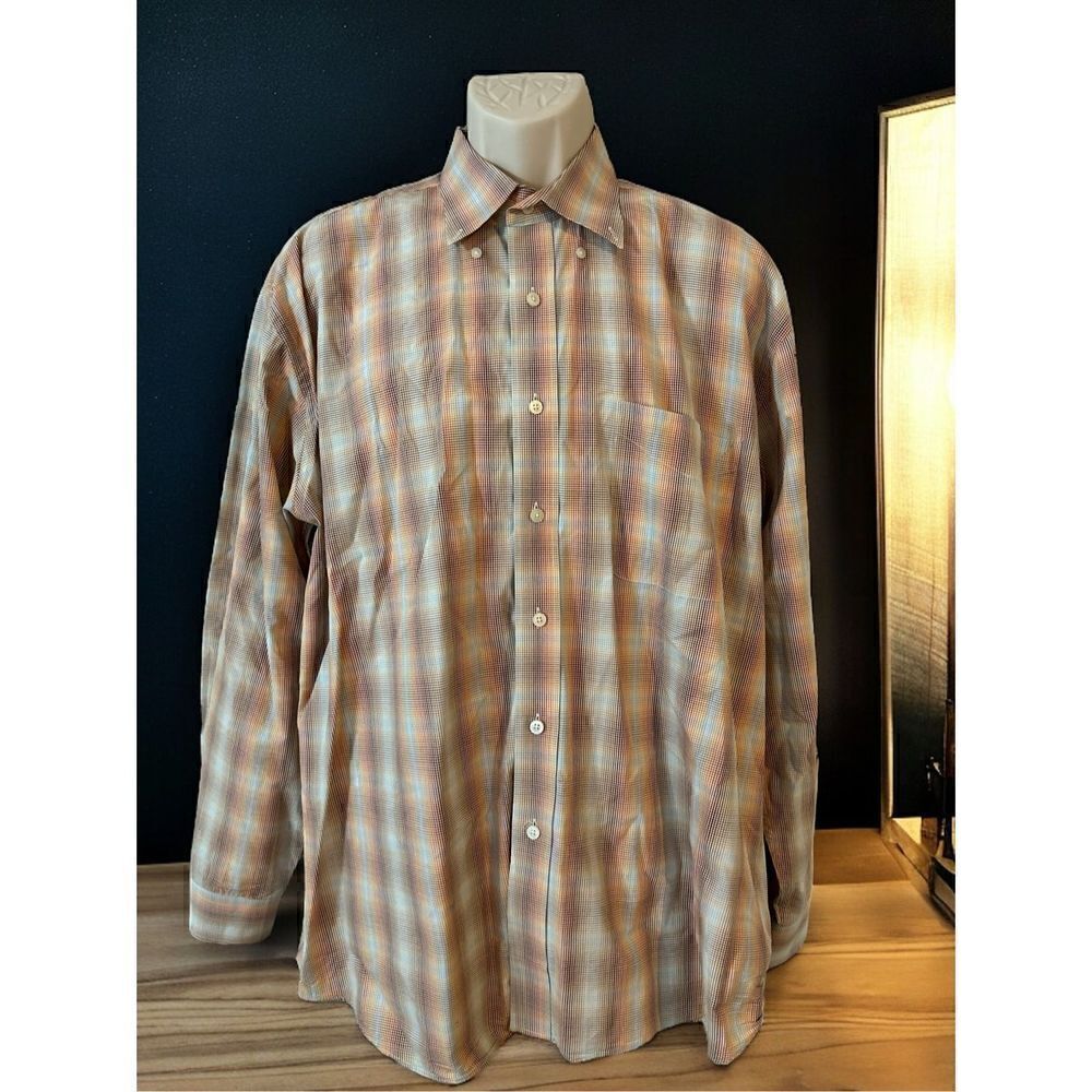 Alan FLUSSER SHIRT MENS XL PURPLE Label PLAID LONG SLEEVE BUTTON UP